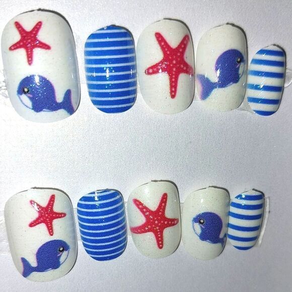 Kids custom sailor 10pc  press on nails - Picture 1 of 6